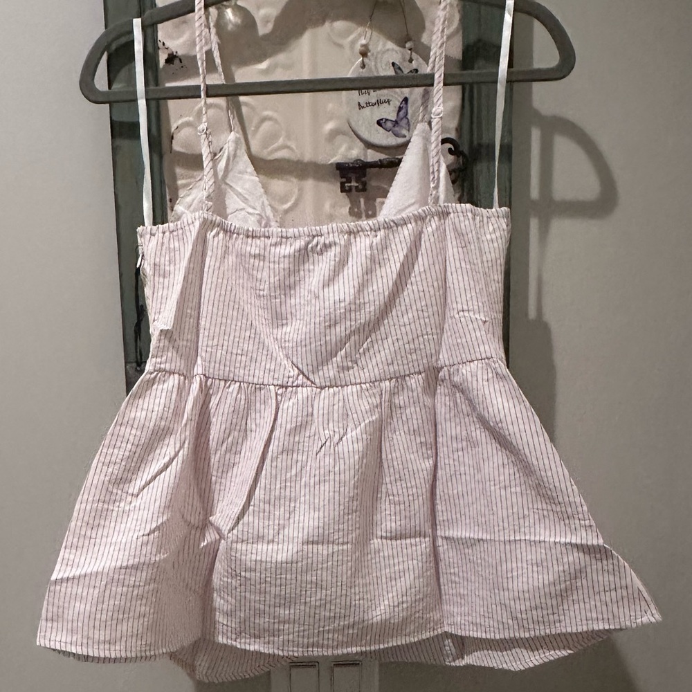 NWT Doe & Rae Striped Tie-Front Peplum Cami Top - Small - Picture 5 of 5